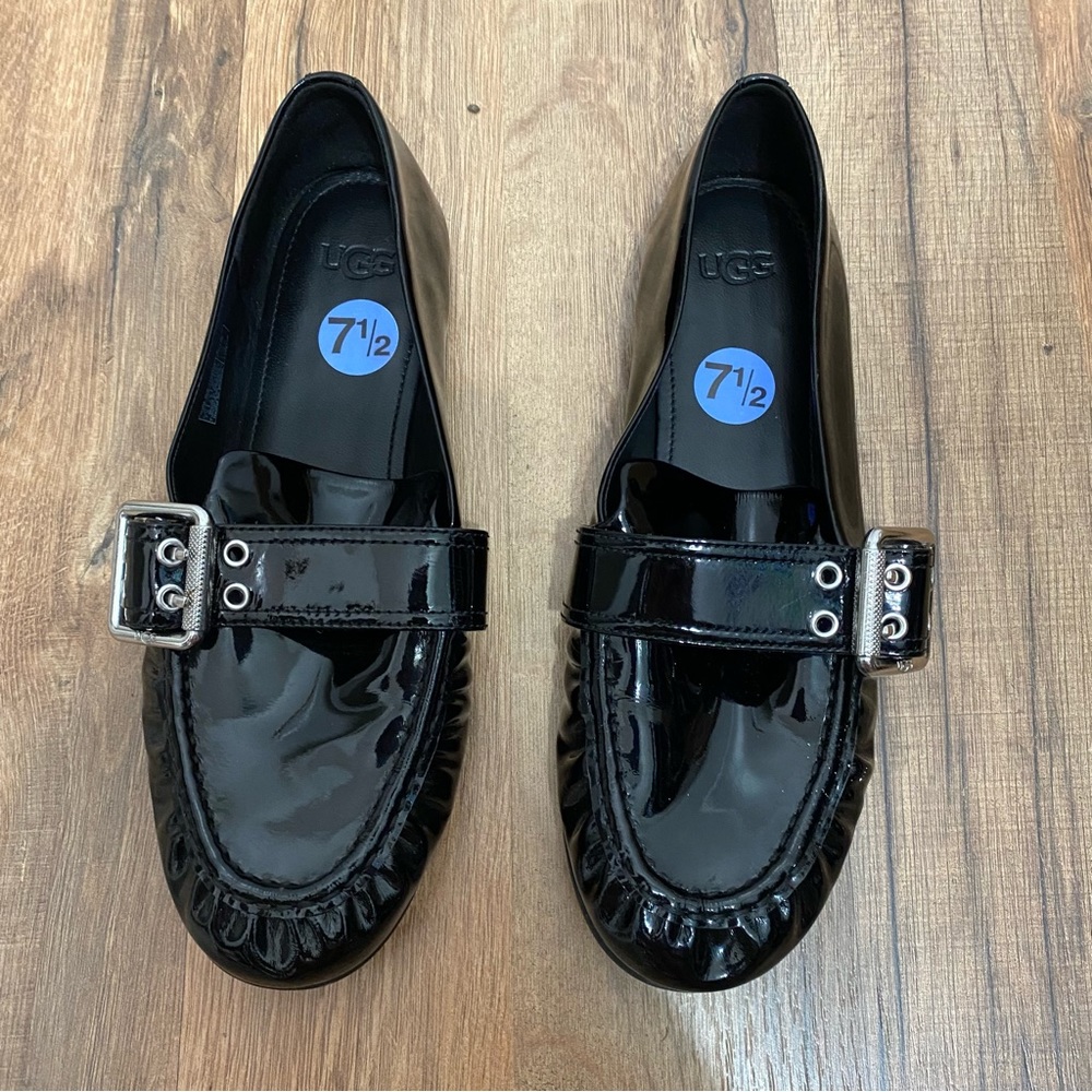 UGG Black Patent Leather Buckle Loafer, Size 7.5